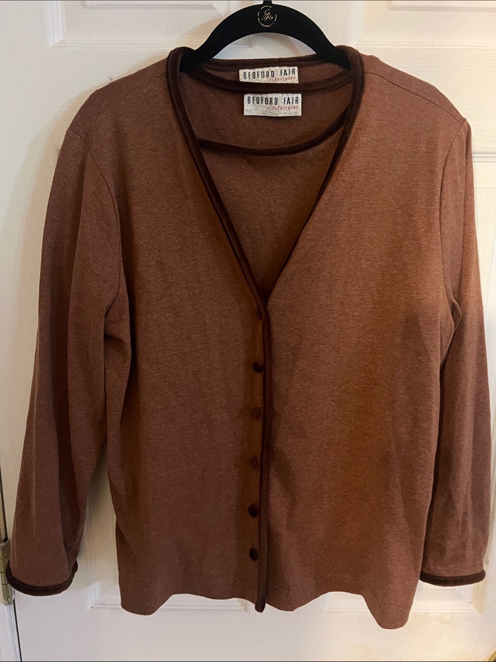 Bedford Fair Two-piece Brown Button-Front Sweater & Top M/L